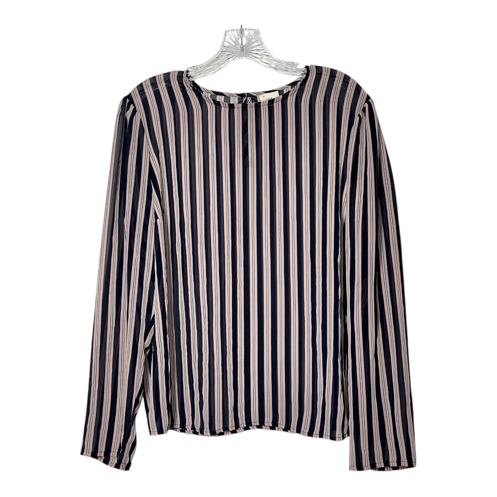 A‎ New Day Striped Blouse Long Sleeve Sheer Casual Top Navy Pink XL
